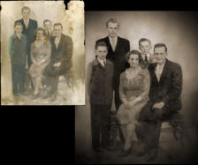 Restoration of mildewed photo with portions missing